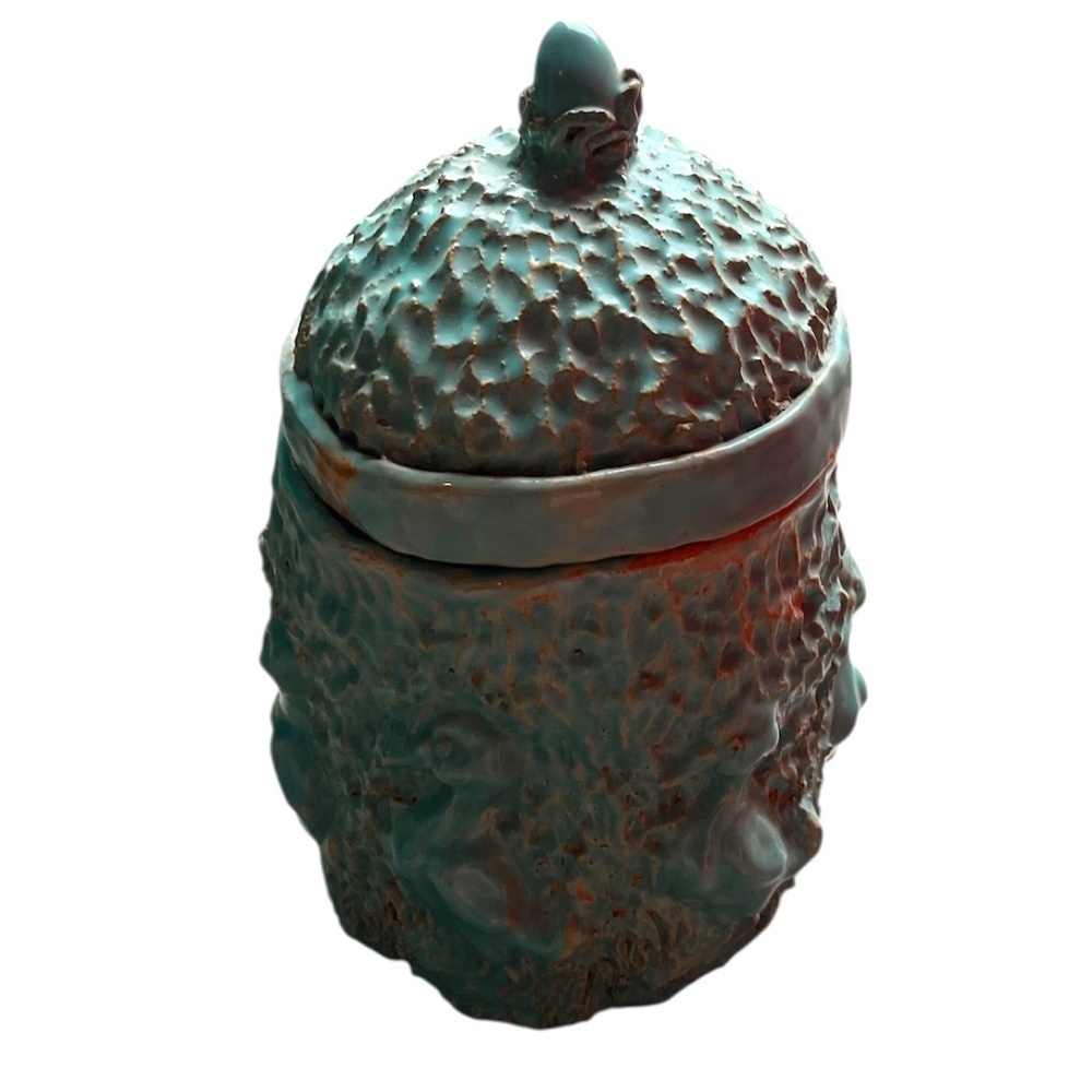 Handmade‎ Turquoise Clay Pottery Jar Decorated With Duck